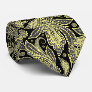 Cravate Jaune Et Noir Vintage Motif Paisley