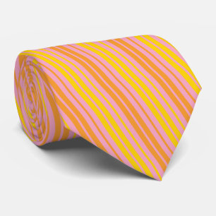 Cravate Jaune et orange bandes verticales rose