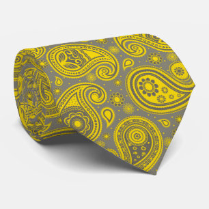 Cravate Jaune, gris élégant vintage paisley motif