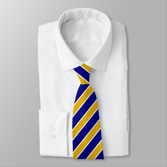 Cravate Jaune Moutarde Noble & Rayures Bleu Marine (Attaché)