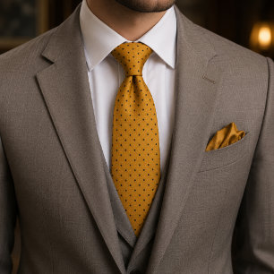 Cravate Jaune Moutarde Noir Luxe Italien Puissance