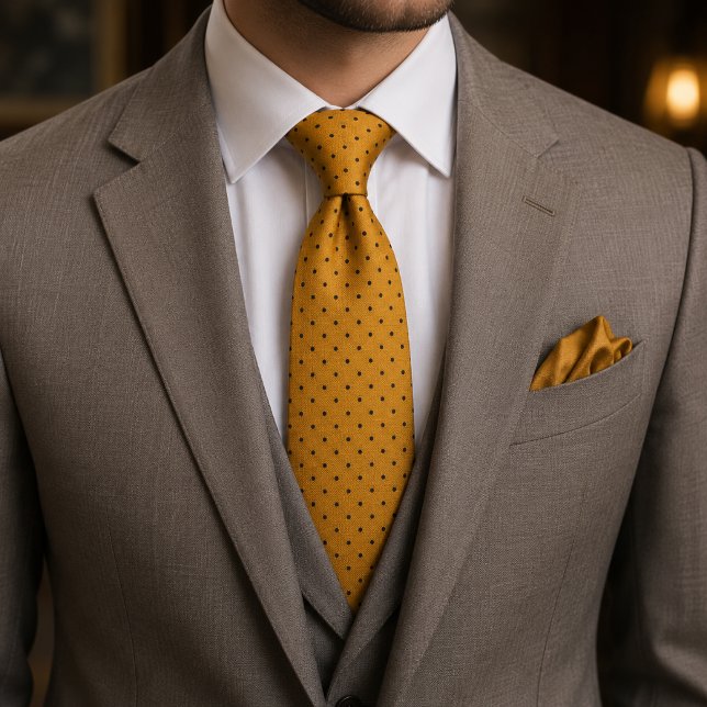 Cravate Jaune Moutarde Noir Luxe Italien Puissance (Créateur téléchargé)