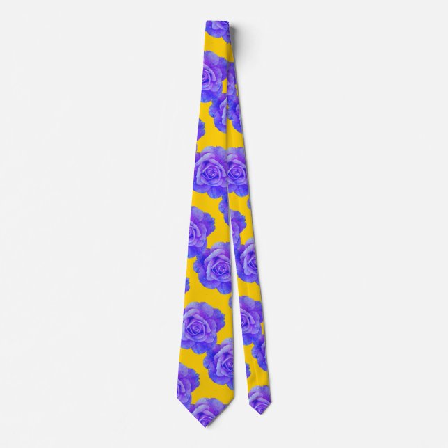 Cravate Jaune Navy Blue Floral Rose Cadeau Classique Favor (Devant)