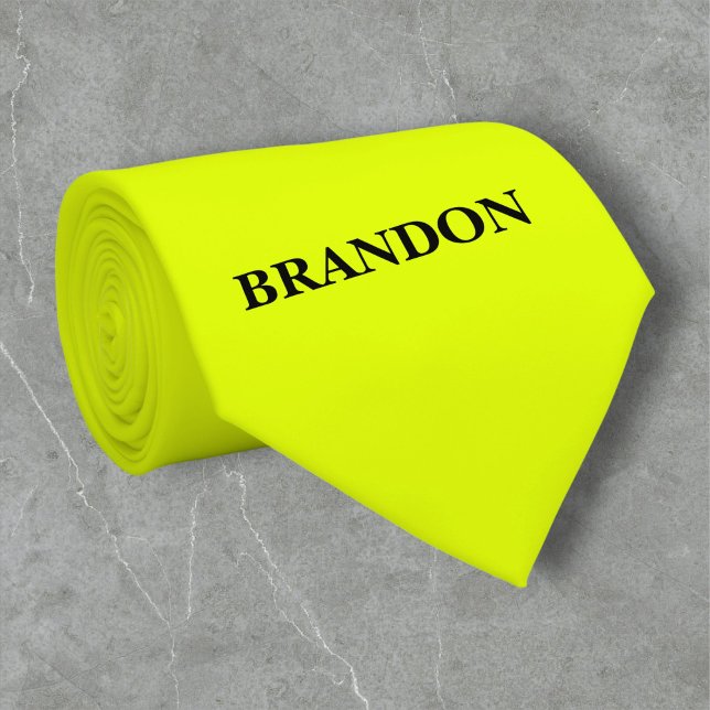Cravate Jaune Néon Rétro Monogramme Fluorescent Clair (Créateur téléchargé)