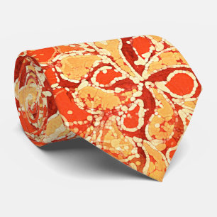 Cravate Jaune Rouge Orange Bali Batik Style Motif Paisley