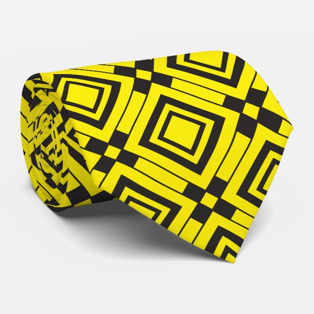 Cravate Jeu de diamant noir jaune carré (Roulé)