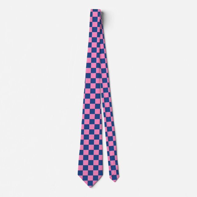 Cravate Jockey soies Checkerboard French Blue Rose Derby (Devant)