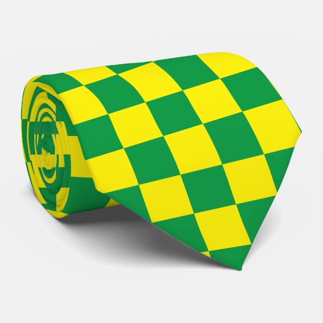 Cravate Jockey soies Checkerboard Vert et Jaune Derby (Roulé)