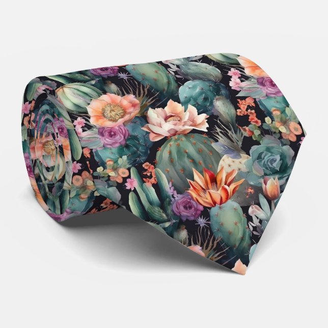 Cravate joli carrelage de fleurs de cactus motif (Roulé)