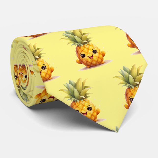 Cravate Joli carrelé motif de fruits d'ananas (Roulé)