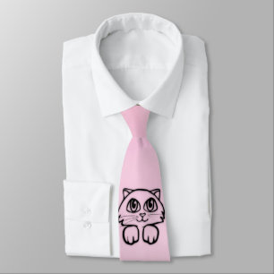 Cravate Joli chat aux grands yeux rose