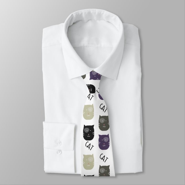 Cravate Joli Chat Noir Violet Gris Noir (Attaché)