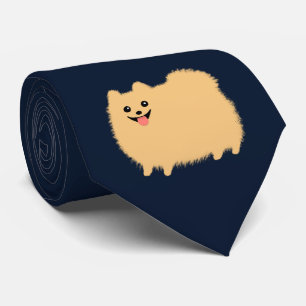 Cravate Joli chien de dessin animé Pomeranian Bleu de l'