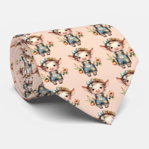 Cravate Joli cochon Farmcore en salopette avec des fleurs