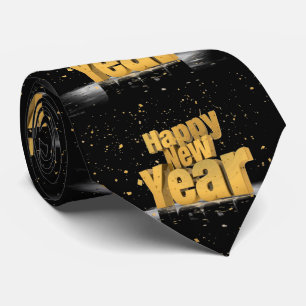 Cravate Joli Design de Nouvel An De Charme Or Sur Noir