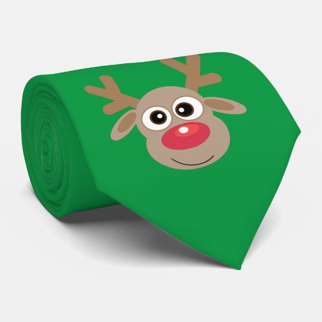 Cravate Joli Dessin de Noël Reindeer Fun Green (Roulé)