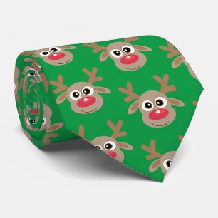 Cravate Joli Dessin de Noël Reindeer Fun Green