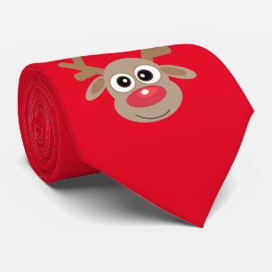 Cravate Joli Dessin de Noël Reindeer Rouge amusant