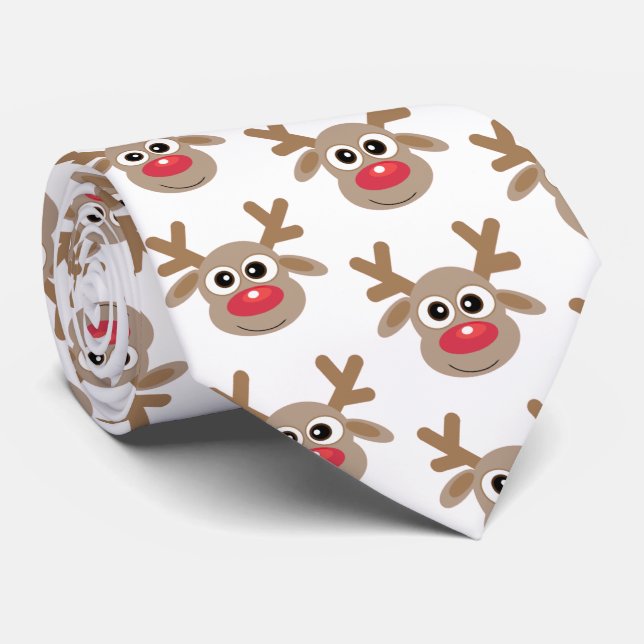 Cravate Joli dessin Reindeer Motif Noël Fun Blanc (Roulé)
