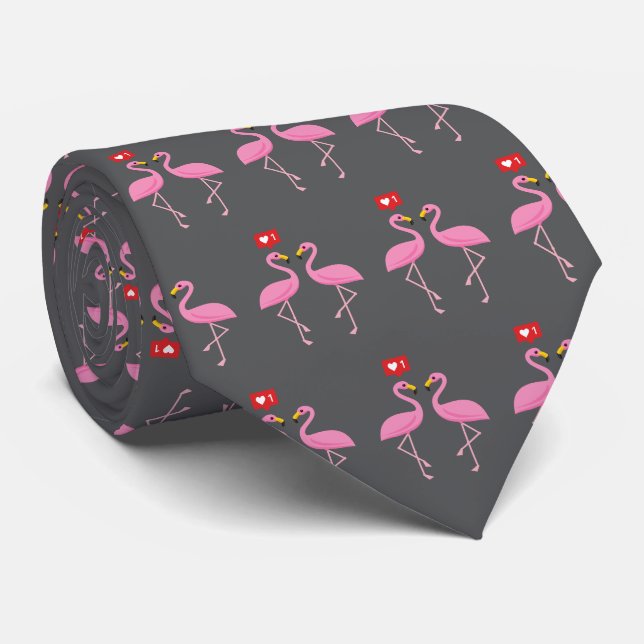 Cravate Joli Flamant Rose Comme Coeur (Roulé)