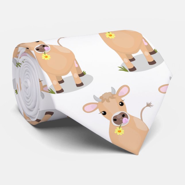 Cravate Joli joli maillot de vache et dessin de fleurs (Roulé)