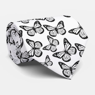 Cravate Joli joli Motif de papillon blanc noir