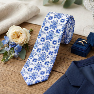 Cravate Joli motif artistique floral classique bleu de Del