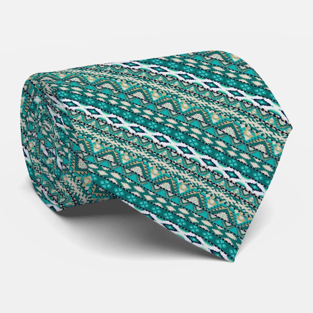 Cravate Joli motif aztèque de design vert mignon (Roulé)