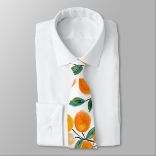 Cravate Joli motif botanique d'orange de citrus à l'aquare