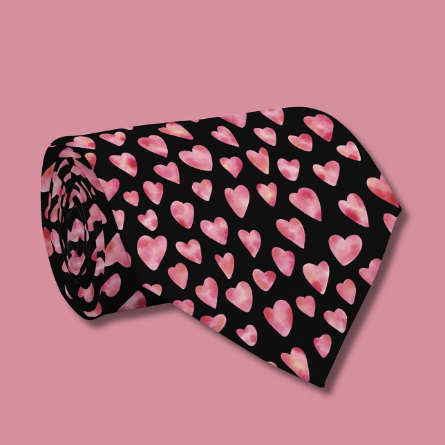 Cravate Joli motif de coeur d'amour à l'aquarelle rose (Pink love heart pattern tie)
