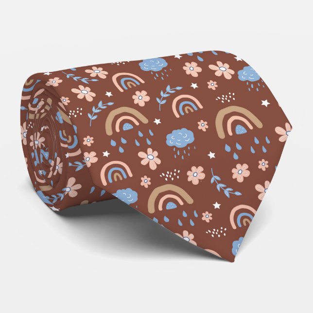 Cravate Joli motif de nuage arc-en-ciel (Roulé)