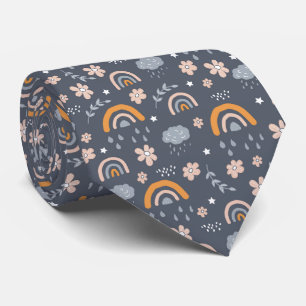 Cravate Joli motif de nuage arc-en-ciel fleur
