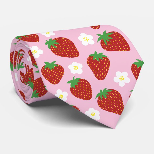 Cravate Joli motif d'été aux fraises (Roulé)