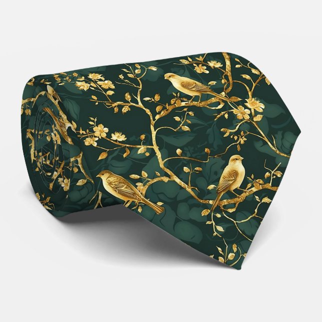 Cravate Joli motif d'oiseau en carrelage  (Roulé)