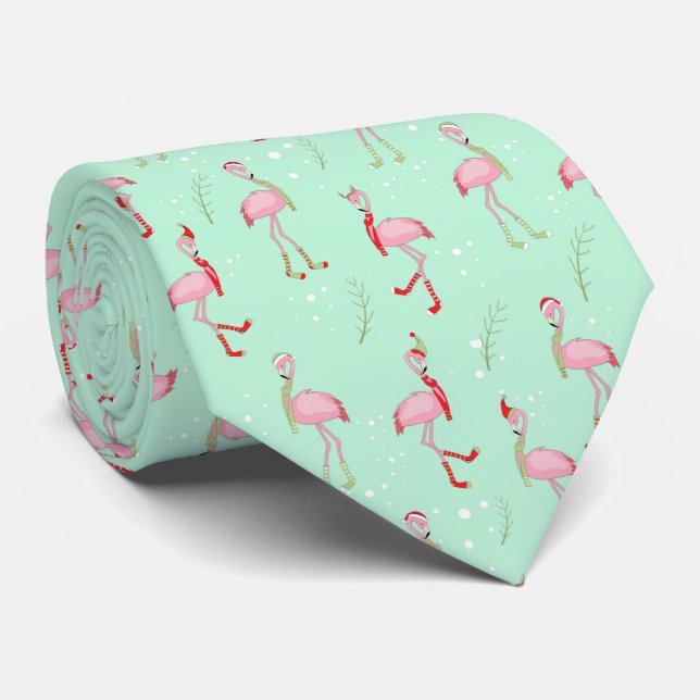 Cravate Joli motif flamant rose Noël (Roulé)