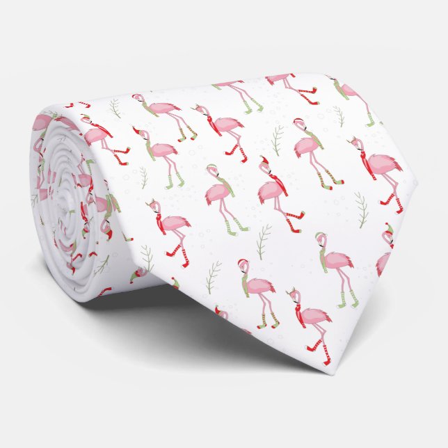 Cravate Joli motif flamant rose Noël (Roulé)