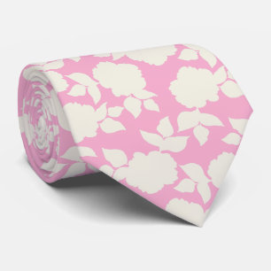 Cravate Joli motif floral rose clair et blanc