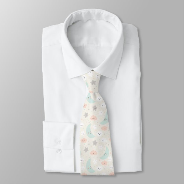 Cravate Joli Motif Pastel Sky souriant (Attaché)