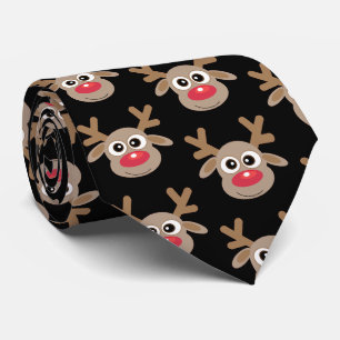 Cravate Joli Noël Cartoon Reindeer Motif Fun Black