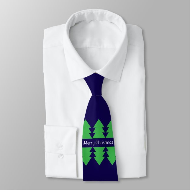 Cravate Joli Noël Simple Arbre Design Bleu (Attaché)