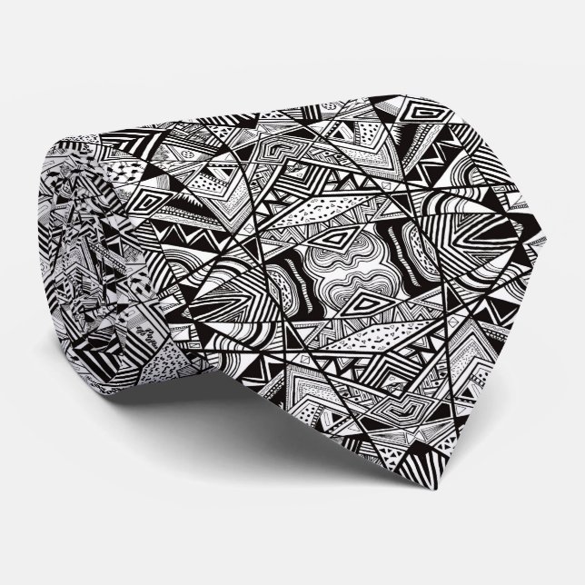 Cravate Joli noir blanc motifs de dessin abstraits (Roulé)