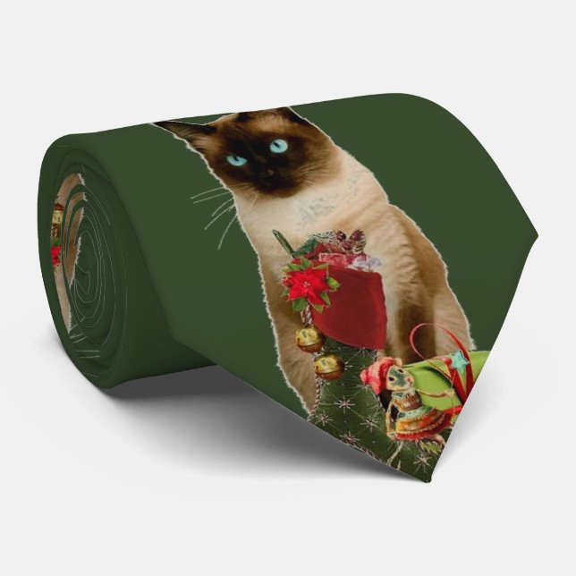 Cravate Joli Tied de Noël de Chat Siamois (Roulé)