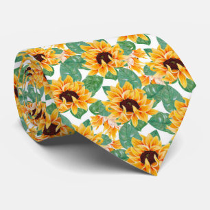 Cravate Joli tournesol Jaune et Motif vert
