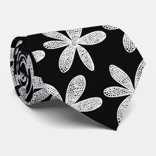 Cravate Jolie fleur - Blanc sur Noir