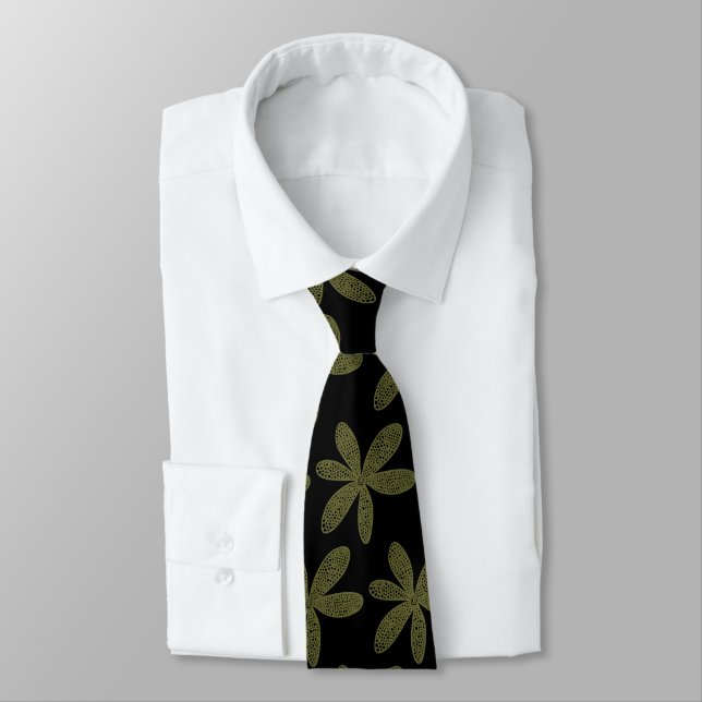 Cravate Jolie fleur - Drab d'olive sur noir (Attaché)