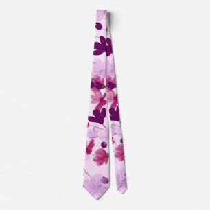 Cravate Jolie fleur sauvage de printemps rose mauve et vio