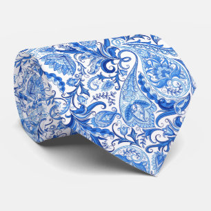 Cravate Jolie lumière bleu foncé blanc floral Paisley Art