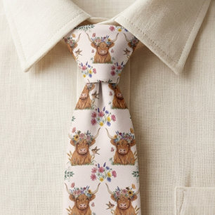Cravate Jolie vache des Highlands, meadow florale, maison