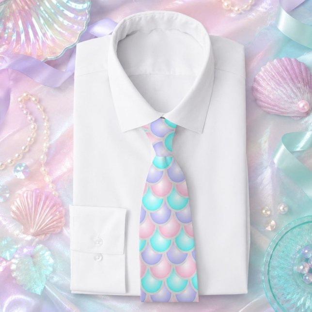 Cravate jolies écailles de sirène turquoise rose violet pa (pretty pastel purple pink turquoise mermaid scales neck tie)
