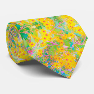 Cravate Jolies fleurs jaunes et rouges avec turquoise